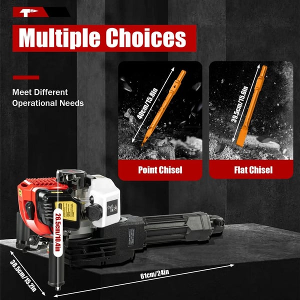 Benzin Nedbrydningshammer - Betonhammer - 2-Takt - 52 cc - 1900 W - 6500 omdr./min - Kraftig - Rød