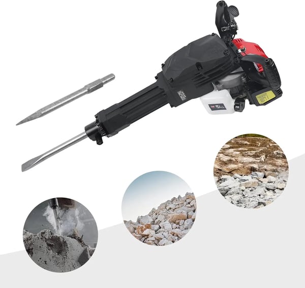 Benzin Nedbrydningshammer - Betonhammer - 2-Takt - 52 cc - 1900 W - 6500 omdr./min - Kraftig - Rød