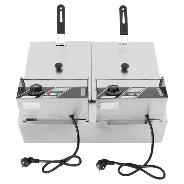 Elektrisk frituregryde - Dobbelt beholder - Kapacitet 6,2 l per beholder - To-zoners temperaturstyring - Effekt 2,5 kW - Til restaurant og hjem
