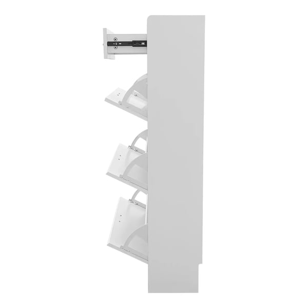 Skoskab - Model med 3 klapper og 2 skuffer - Smal 80 x 24 x 120 cm - Justerbar skohylde - Plads til ca. 16–20 par - Træbaseret plademateriale - Hvid