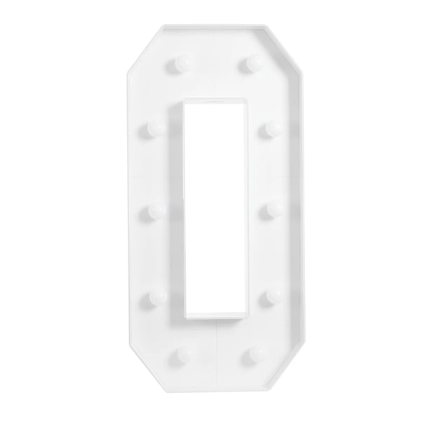 LED Tal 0 Lysskilt - Batteridrevet - Varmhvidt Lys - Fest/Bryllup/Fødselsdag Dekoration - Genanvendelig - Hvid