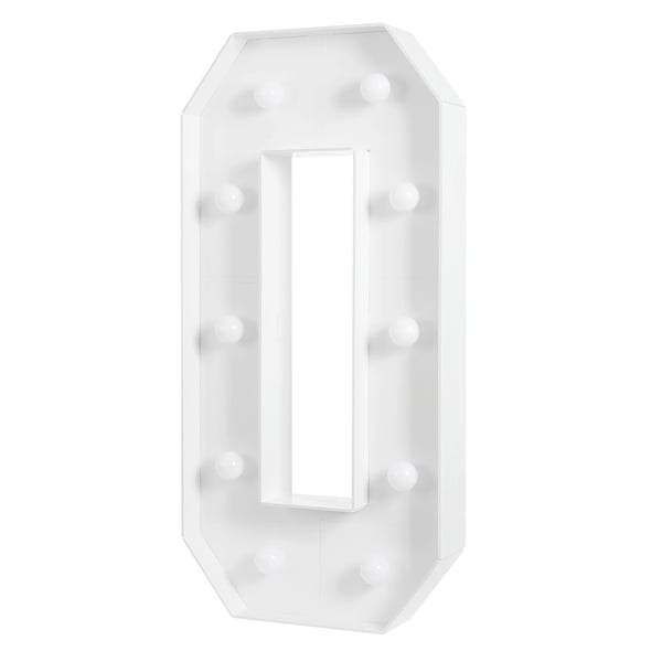 LED Tal 0 Lysskilt - Batteridrevet - Varmhvidt Lys - Fest/Bryllup/Fødselsdag Dekoration - Genanvendelig - Hvid