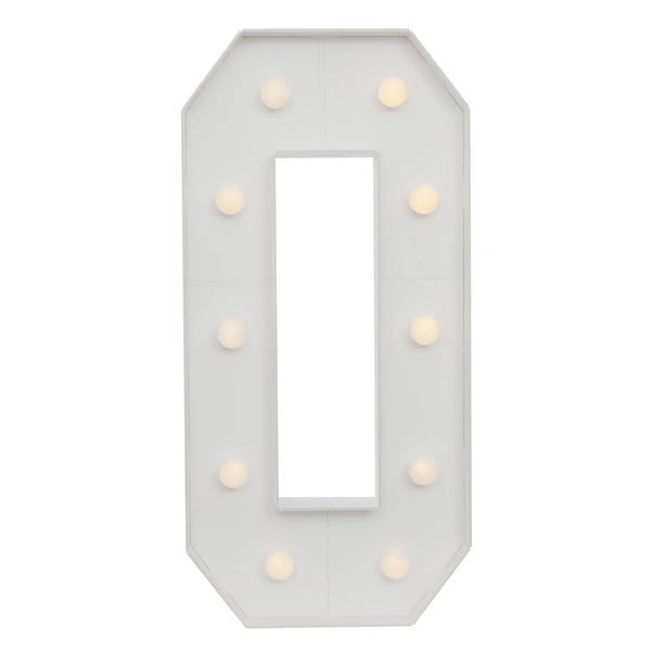 LED Tal 0 Lysskilt - Batteridrevet - Varmhvidt Lys - Fest/Bryllup/Fødselsdag Dekoration - Genanvendelig - Hvid