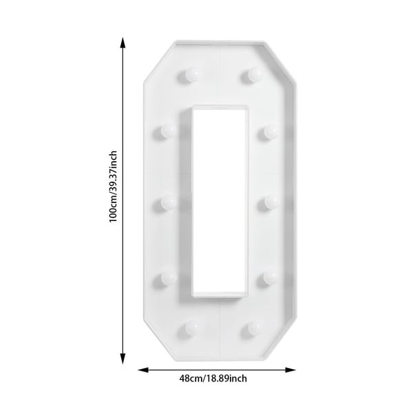 LED Tal 0 Lysskilt - Batteridrevet - Varmhvidt Lys - Fest/Bryllup/Fødselsdag Dekoration - Genanvendelig - Hvid