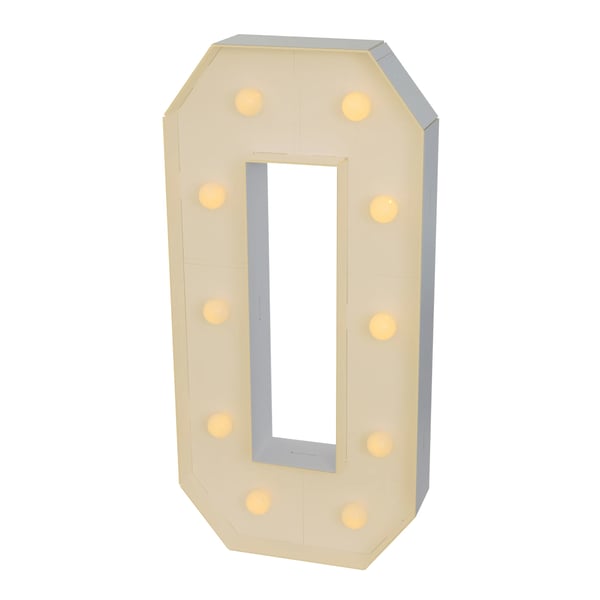 LED Tal 0 Lysskilt - Batteridrevet - Varmhvidt Lys - Fest/Bryllup/Fødselsdag Dekoration - Genanvendelig - Hvid