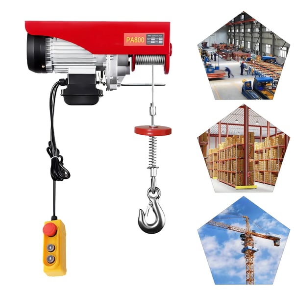 Elspil - Stålwiretalje - 400–800 kg løftekapacitet - Løftehøjde 12 m - 1300 W motor - Nødstop - Stålwire - Rød