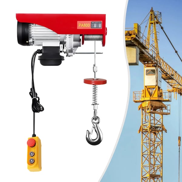Elspil - Stålwiretalje - 400–800 kg løftekapacitet - Løftehøjde 12 m - 1300 W motor - Nødstop - Stålwire - Rød