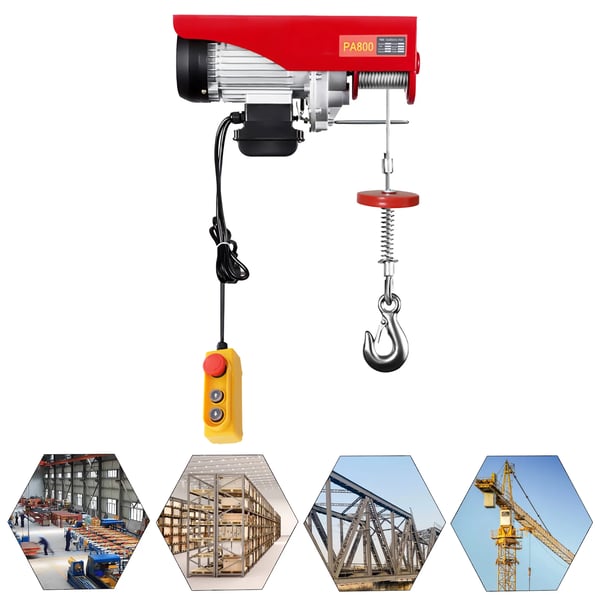 Elspil - Stålwiretalje - 400–800 kg løftekapacitet - Løftehøjde 12 m - 1300 W motor - Nødstop - Stålwire - Rød