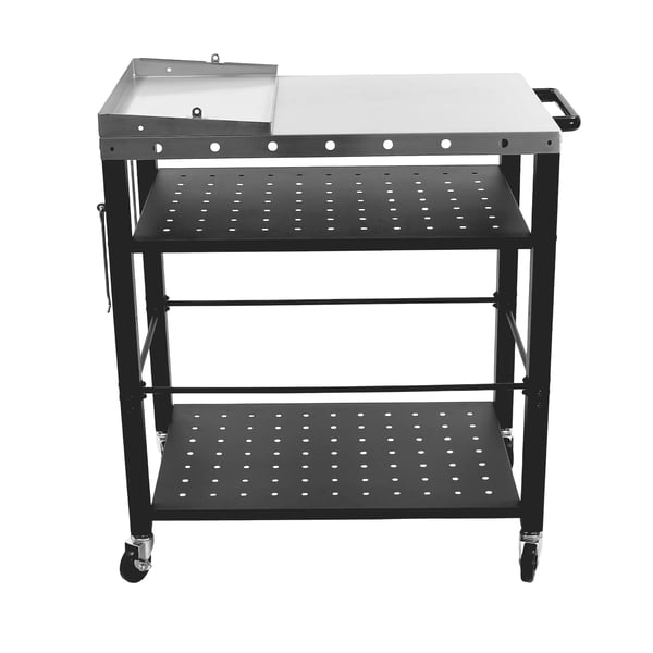 Tarjoiluvaunu - 3 tasoa - Ruostumaton teräs - 4 pyörää, 2 jarrulla - 80×50×83 cm - Kantavuus 90,7 kg/taso - Musta
