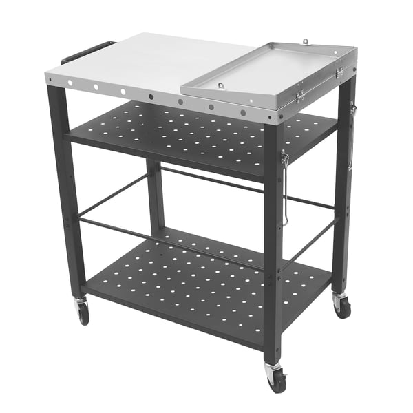 Serveringsvogn på hjul - 3 hylder - Rustfrit stål - 4 hjul, 2 bremser - 80×50×83 cm - 90,7 kg pr. hylde - Sort