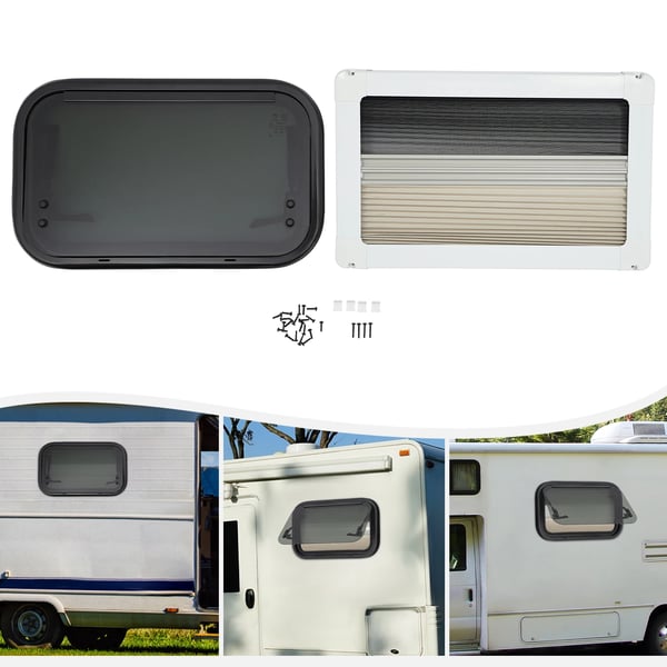 Autocamper/campingvogn udslåeligt vindue - Sidevindue - 50×30 cm - 85° Åbning - Hærdet Glas - Aluminiumsramme - Insektnet - Sort