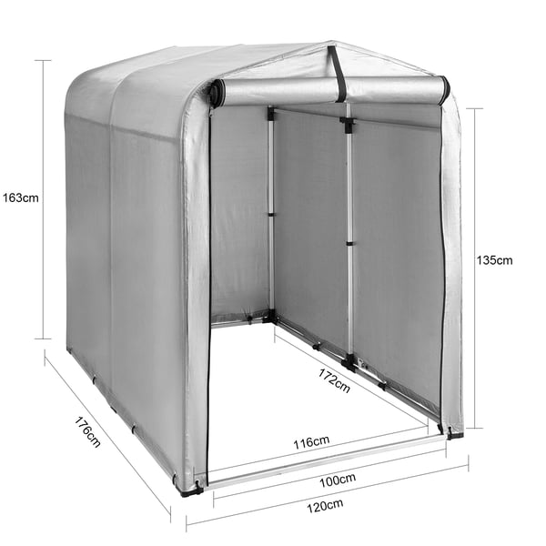 Cykelgarage - Telt/Redskabsbod - Vejrbestandig - UV-beskyttelse - Til 2–4 cykler - 120×163×176 cm - Grå