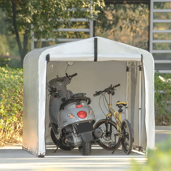 Cykelgarage & Cykeltelt - Opbevaringstelt - Vejrbestandig - UV-beskyttelse - PE-dug - Metalramme - 159x165x219 cm - Sølv