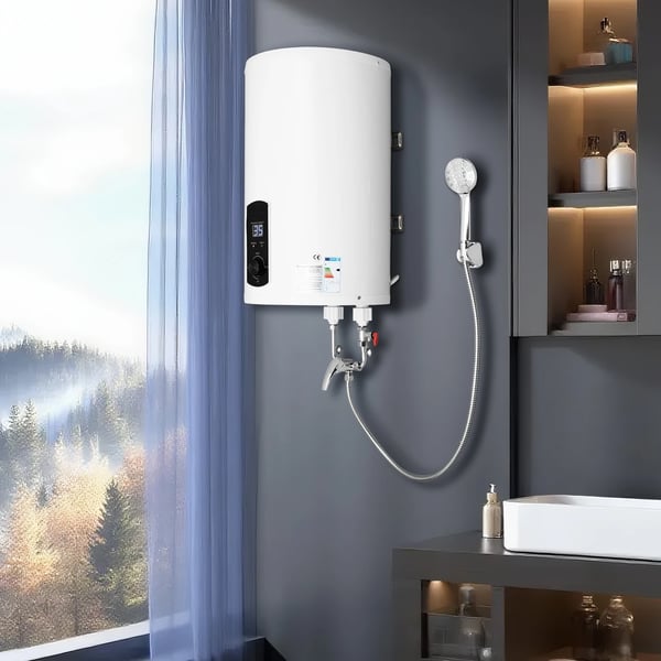 Vandvarmer - 30 L El-boiler - 220 V - 2000 W - Vægmonteret - Håndbruser & Armatur - Læksikring - Hvid