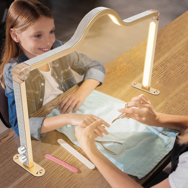 Halvmåne LED Lampe - Bordlampe til manicure - U-formet Bue - Sammenklappelig - 48 W - Til Vipper og Salon - Guld