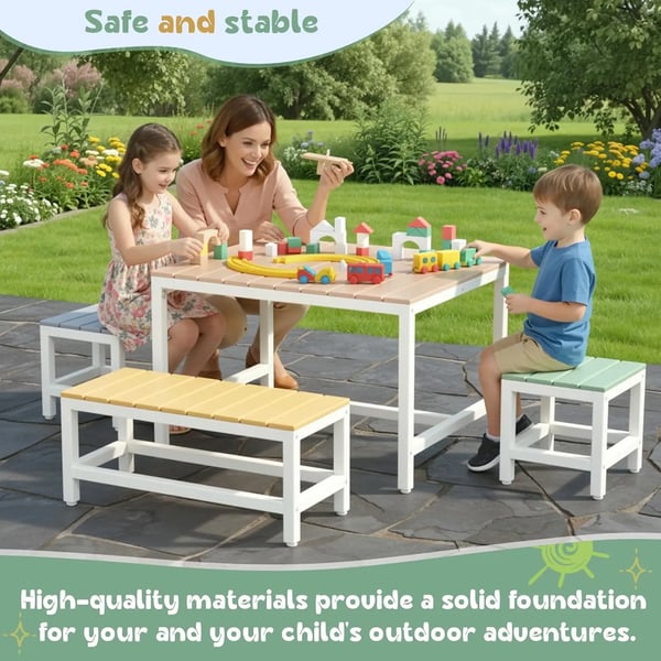 Barnbord och stolar - 3-delars set - Trä - Utomhus trädgård/picknick - Vattentätt överdrag - 75×60×49 cm - Montering krävs - Mörkgrå