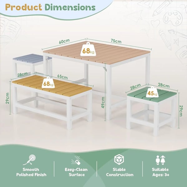 Barnbord och stolar - 3-delars set - Trä - Utomhus trädgård/picknick - Vattentätt överdrag - 75×60×49 cm - Montering krävs - Mörkgrå