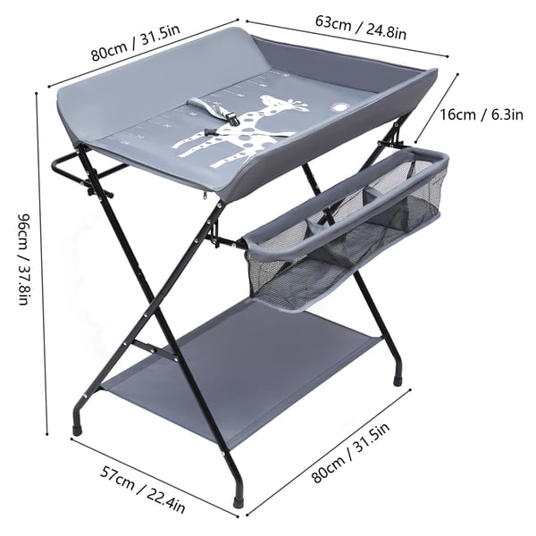 Puslebord - Sammenklappelig puslestation - Med opbevaring - Bærbar - Uden hjul - Max 25 kg - Alder 0–12 mdr - Plast - Sølv