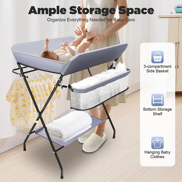 Puslebord - Sammenklappelig puslestation - Med opbevaring - Bærbar - Uden hjul - Max 25 kg - Alder 0–12 mdr - Plast - Sølv