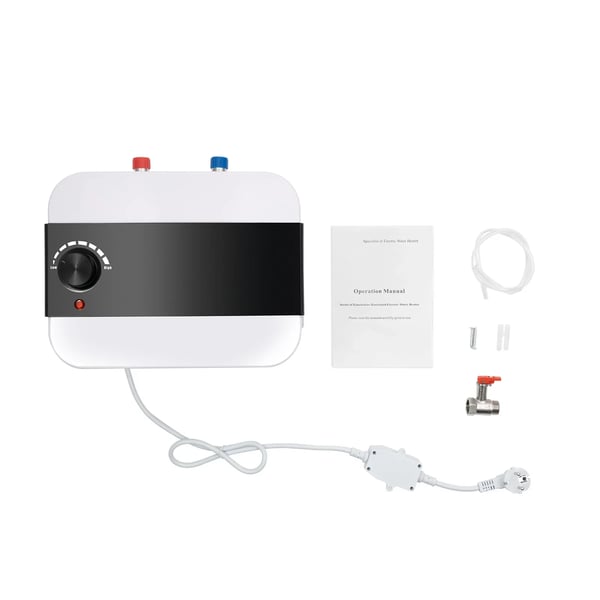 Elektrisk vandvarmer - 6 L mini-beholder - 1500 W - IPX4 - 30–65 °C - 8–15 min - Til køkken/bad/vask - Hvid