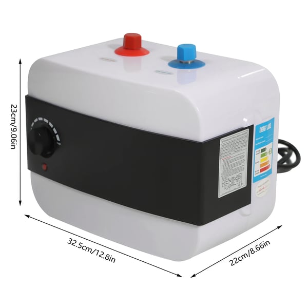 Elektrisk vandvarmer - 6 L mini-beholder - 1500 W - IPX4 - 30–65 °C - 8–15 min - Til køkken/bad/vask - Hvid