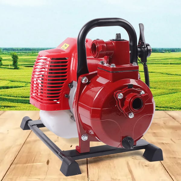 Bærbar 2-takts benzindrevet vandpumpe - 1,45 kW - 42,5 cc - 10 m³/h - Ind/udløb Ø 2,5 cm - 10 kg - 45×30×35 cm