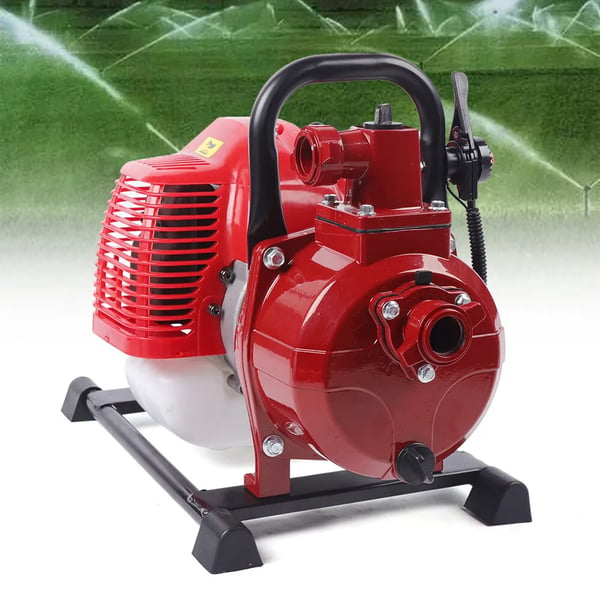 Bærbar 2-takts benzindrevet vandpumpe - 1,45 kW - 42,5 cc - 10 m³/h - Ind/udløb Ø 2,5 cm - 10 kg - 45×30×35 cm