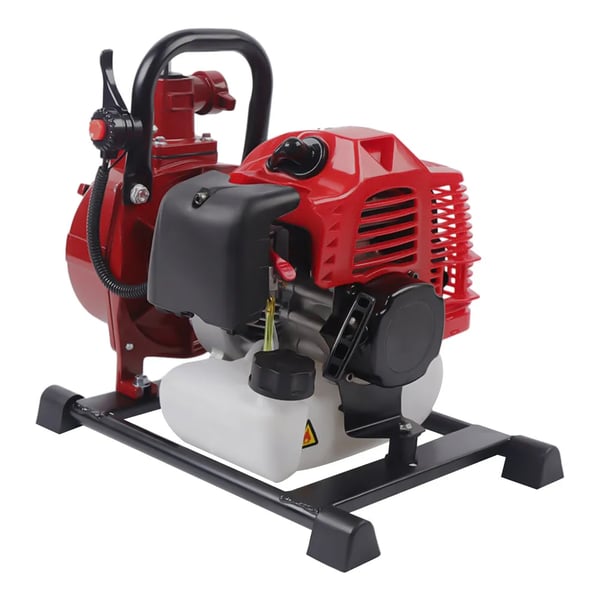 Bærbar 2-takts benzindrevet vandpumpe - 1,45 kW - 42,5 cc - 10 m³/h - Ind/udløb Ø 2,5 cm - 10 kg - 45×30×35 cm