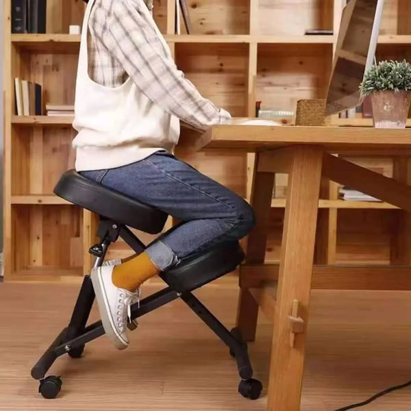 Ergonomisk knæstol - Ortopædisk holdningsstol - Højdejusterbar 50–60 cm - Tykke puder - Med hjul - Stålramme - Belastning 100 kg - Sort