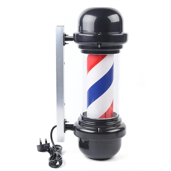 Barber Pole barberstang LED-skilt - Vægmonteret salonsskilt - 50,8 cm - Roterende - Energibesparende LED - Sort med rød/hvid/blå striber