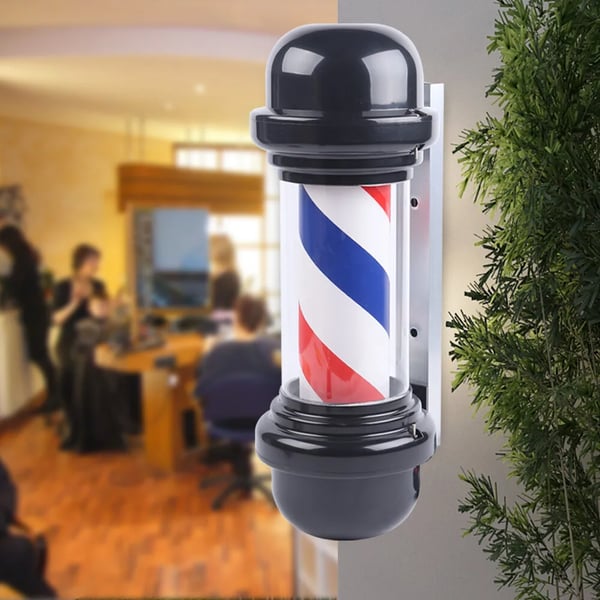 Barber Pole barberstang LED-skilt - Vægmonteret salonsskilt - 50,8 cm - Roterende - Energibesparende LED - Sort med rød/hvid/blå striber