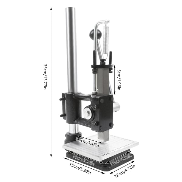 Manuel dornpresse - Håndpresse til læder - Spændvidde 1,5–13 mm - Højde 0–16 cm - Pressekraft ≤160 kg - Lavt støjniveau & energisparefjeder