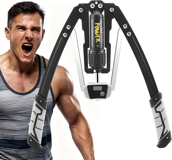Power Twister - Hydraulisk armtræner - 10–200 kg justerbar modstand - Tællefunktion - Til styrketræning - Sort