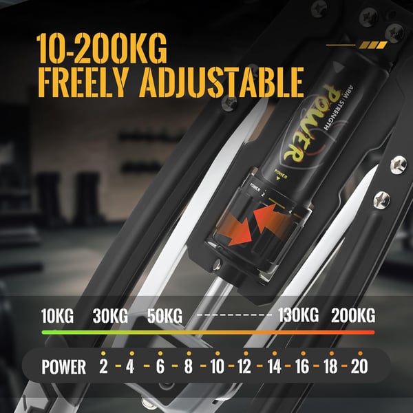 Power Twister - Hydraulisk armtræner - 10–200 kg justerbar modstand - Tællefunktion - Til styrketræning - Sort