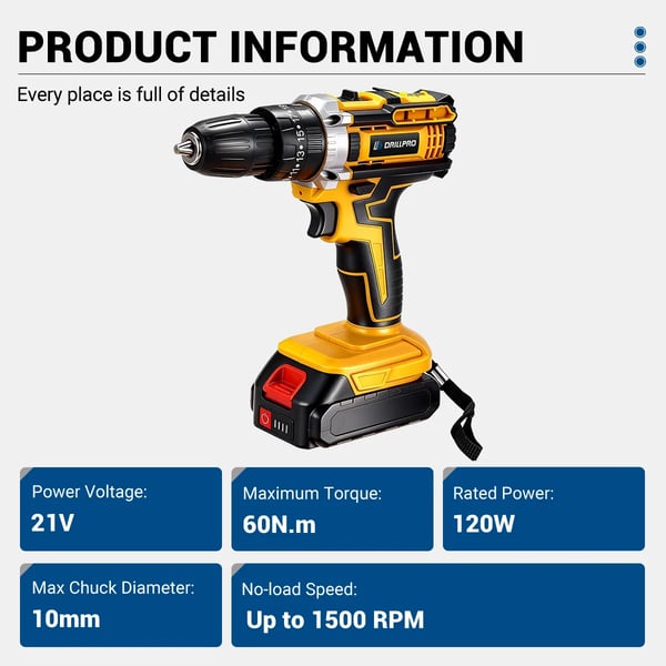 Porakone/ruuvinväännin - Johdoton 18V - 1600 r/min - Harjallinen moottori - Ilman akkua (runko) - CE-sertifioitu - DIY-käyttöön