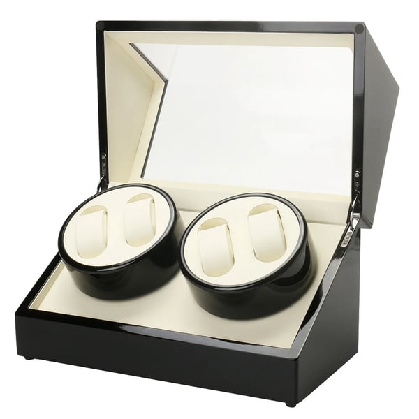 Urbevæger - Automatisk watch winder - Til 4 ure - Displayboks til opbevaring og fremvisning - Sort