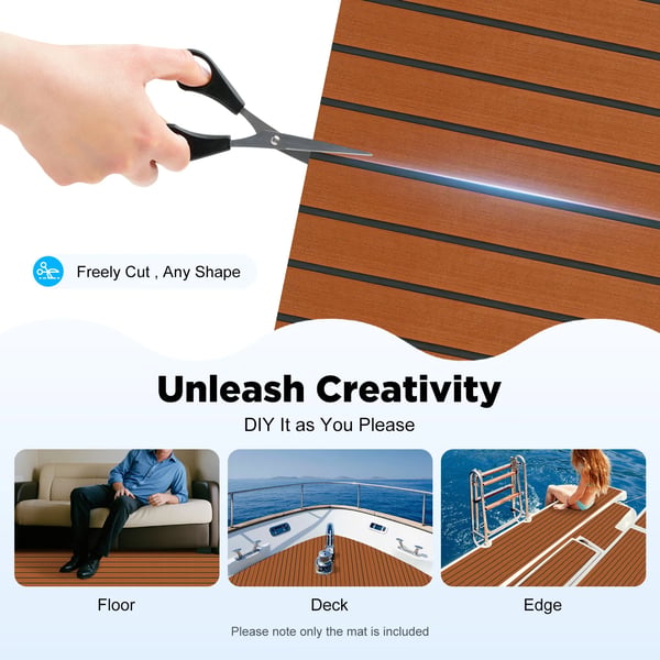 Marin EVA-skum Teakimitation - Däcksmatta/Decking Sheet - 240×60 cm - 6 mm Tjock - Halkfri - För Båtdäck