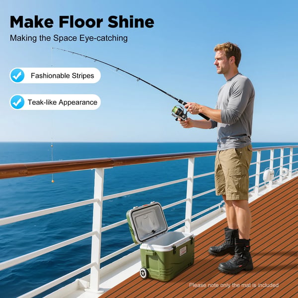 Marin EVA-skum Teakimitation - Däcksmatta/Decking Sheet - 240×60 cm - 6 mm Tjock - Halkfri - För Båtdäck