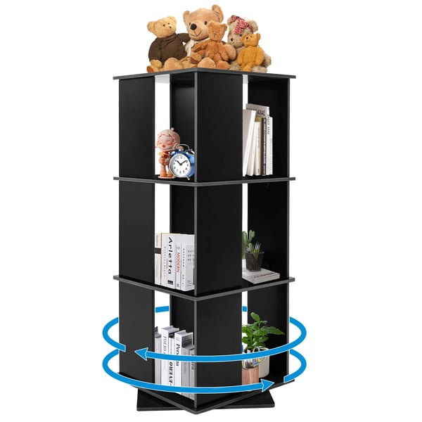 Moderne roterende bogreol - Bogreol - 360° drejbar - 3 hylder - Fritstående - Udstillingsreol - Sort
