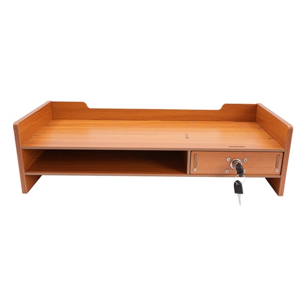 Skærmstativ - Skærmstander - Træ - Skuffer med lås - Telefonholder - Bæreevne 5 kg - 48×20×13,5 cm - Gul