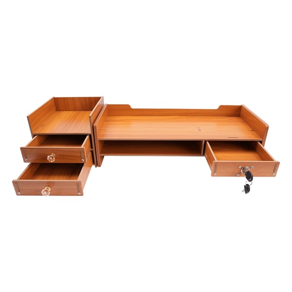 Skærmstativ - Skærmstander - Træ - Skuffer med lås - Telefonholder - Bæreevne 5 kg - 48×20×13,5 cm - Gul