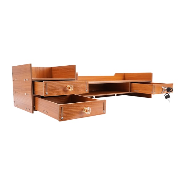 Skærmstativ - Skærmstander - Træ - Skuffer med lås - Telefonholder - Bæreevne 5 kg - 48×20×13,5 cm - Gul