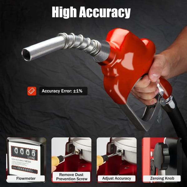 Diesel overførselspumpe - Elektrisk brændstofpumpe - 200 W - 12 V - 3600 o/min - Selvsugende - Automatisk tankpistol - 4 m slange - Rød