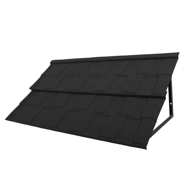 Entretag til dør/vindue - Metalskærmtag 134 x 42 cm - Vandtæt Regn- & Solafskærmning - Teglprofil - 0,4 mm plade - Sort