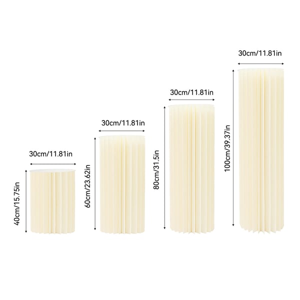 Blomsterstander - Søjle piedestalsæt - Sammenklappelig - 4 Størrelser 4-pak - Bæreevne 25–30 kg/stk - Papir + PVC - Til bryllup/fest - Lysegul