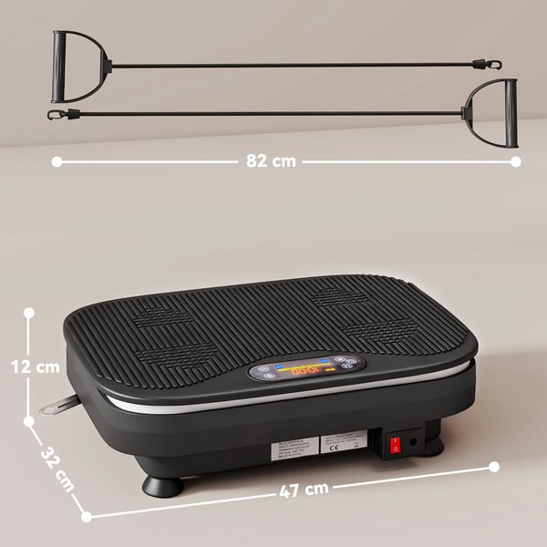 Vibrationsplatta - Träningsmaskin - 99 Hastigheter - 3 Program - Bluetooth-högtalare - LED-display - Fjärrkontroll - Motståndsband - Svart