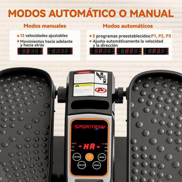 Mini elliptisk tränare - Elektrisk crosstrainer - 12 hastigheter - Tyst - Manuell & Auto - Fjärrkontroll - LED-skärm - Svart