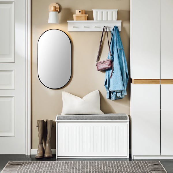 Skobänk & Skoskåp - FSR98-L - Sittdyna - Klafflucka - 80x45x26 cm - För Hall/Entré - Vit
