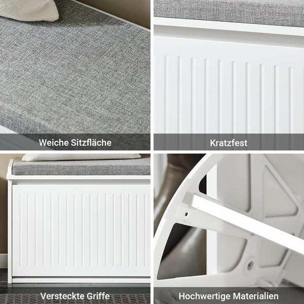 Skobänk & Skoskåp - FSR98-L - Sittdyna - Klafflucka - 80x45x26 cm - För Hall/Entré - Vit