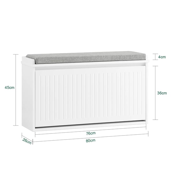 Skobänk & Skoskåp - FSR98-L - Sittdyna - Klafflucka - 80x45x26 cm - För Hall/Entré - Vit
